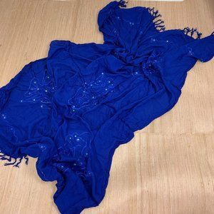 Large 40"x60" Pashmina Scarf Shawl Wrap Blue Embroidered Sequins